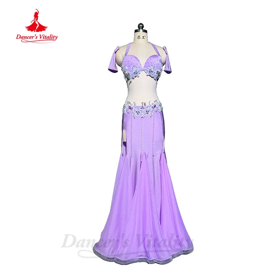 Belly Dancing Costume Set Customized Luxury Diamond Bra+Sexy Split Fishtail Long Skirt 2pcs Oriental Dance Performance Costumes