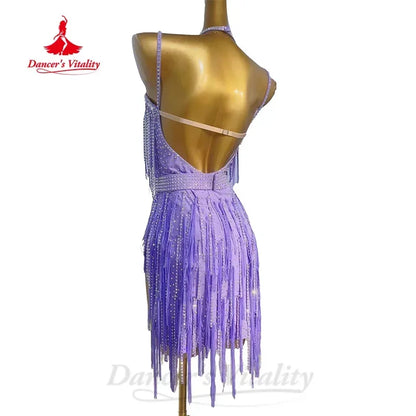 Latin Dance Performance Costumes for Women Customized High-end Luxury Full Diamond Fringe Dress Children Latin Dance Dresses