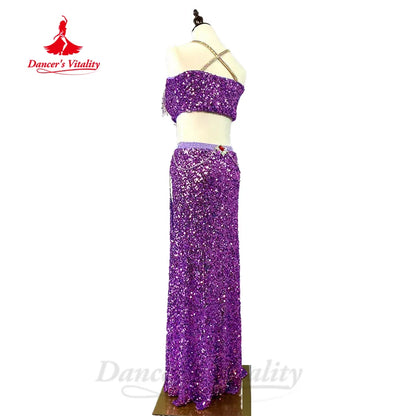 Belly Dancing Performance Costume Adult and Children Customized Luxury Rhinestone Sequin Set Oriental Dance Competition Clothing