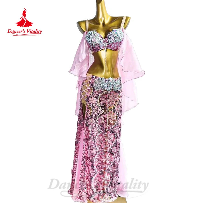 Belly Dance Performance Suit for Women Senior Bra+lace Long Skirt 2pcs Adult Children Oriental Belly Dance Competiton Outfit