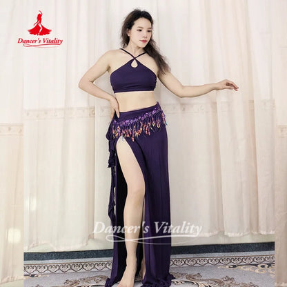Belly Dance Practice Clothes Top+Skirt+Hip Scarf 3pcs for Adult Soft and Comfortable Oriental Dance Clothing Dancer's Vitality