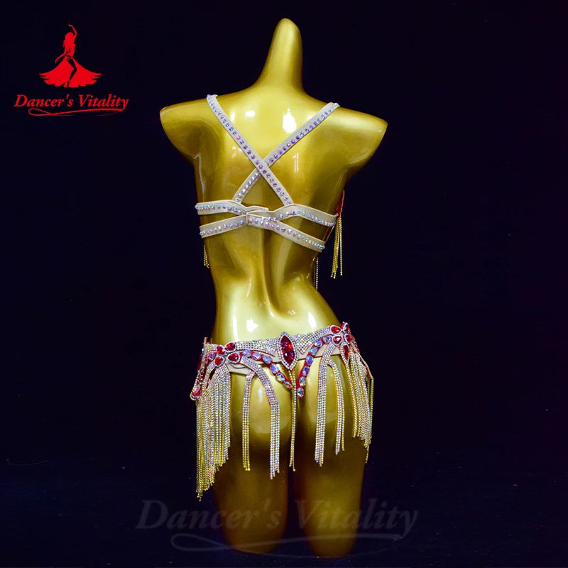 Belly Dance Performance Bra Suit for Women Customsized Senior AB Stones Bra+belt 2pcs Adult Children Oriental Dancing Bra Suit