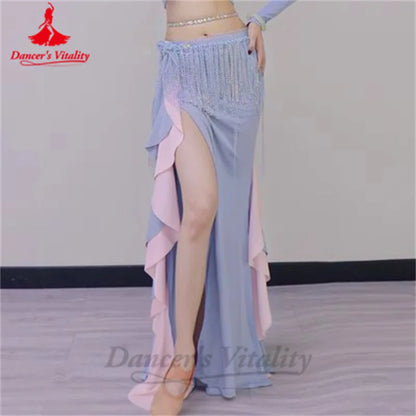 Belly Dance Training Suit Costumes for Women Winter Long Sleeves Top and Lotus Leaf Long Skirt Adult Belly Dancing Outfit