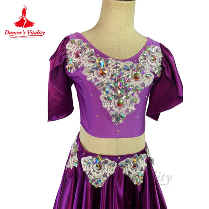 Bellydance Costumes Sets Customized High-end Rhinestone Top+ Satin Long Skirt Oriental Dance Professional Performance Clothing