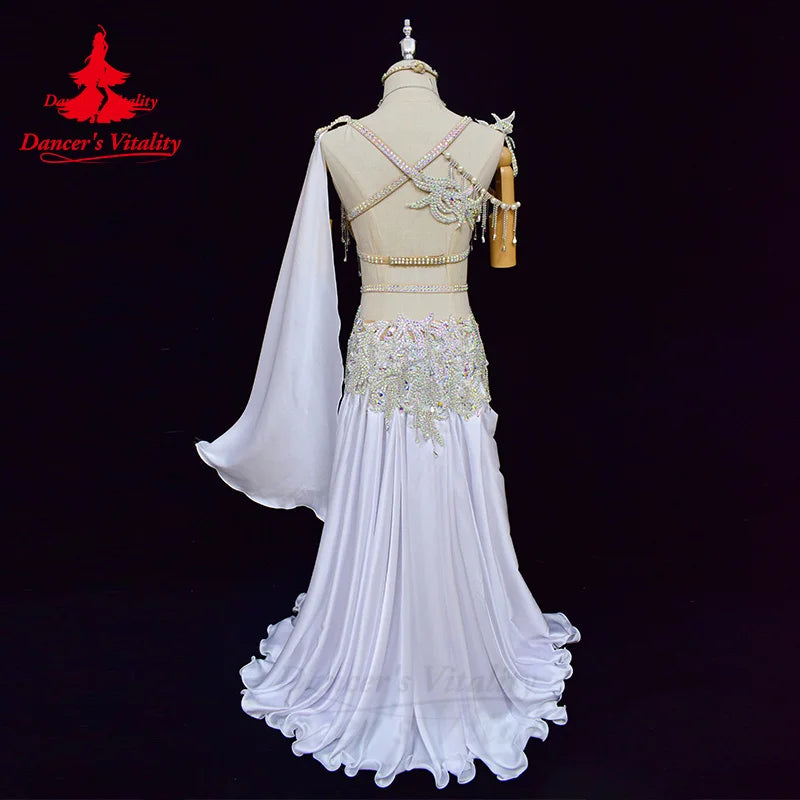 Belly Dance Suit Women Customization Luxury AB Stones Bra+senior Rhinestone Split Long Skirt 2pcs Oriental Performance Clothing