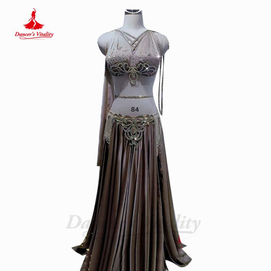 Belly Dancer Performance Clothing Customsize Adult Children Satin Bra+split Long Skirt 2pcs Oriental Competition Costumes Suit