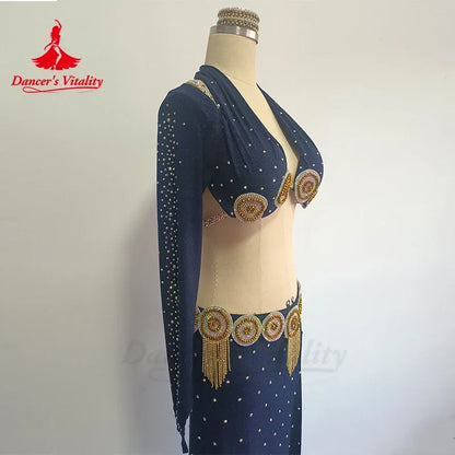 Belly Dance Performance Set for Women Sleeves+bra+long Skirt 3pcs Adult Chilren Oriental Belly Dancing Competiton Wear Outfit