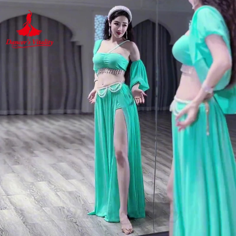 Belly Dancer Costume Set for Women Senior AB Stones Bra Top+chiffon Long Skirt 2pcs Custom Adult Child Oriental Dancing Outfit