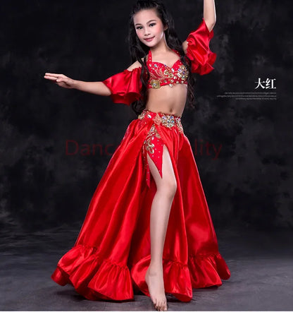 Girls belly dance clothes kids luxury belly dance suit girls top+short skirt+undewear+long skirt 4pcs kids belly dance set S,ML