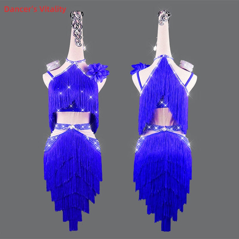 Latin Dress for Women Rumba Chacha Dance Competition Dresses Customzied Adult Children Latin Dancing Performance Tassel Skirt