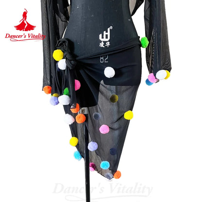 Belly Dance Costume Suit Customized Cotton Yarn Shawl+vest+Small Colored Ball Hip Scarf  3ps Oriental Dance Performance Costumes