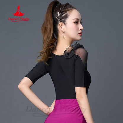 Latin Dancing Modern Dance Costume for Women's Half Sleeves Slimming Top Tango Chacha Samba Professional Practice Clothing