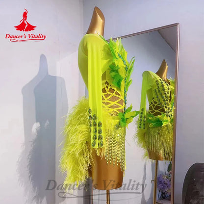 Latin Dance Performance Costumes Advanced Customization Feather Tassel Dance Skirt Tango samba Adult Children Competition Dresse