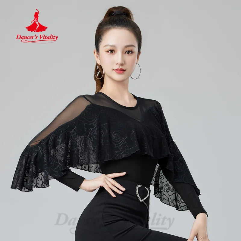 Latin Dance Costume Women's Customized Sexy Lace Slimming Top Tango Chacha Samba Practice Clothes Social Dance Training Clothing