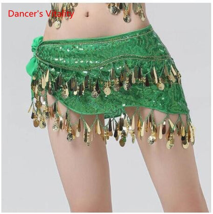 New Arrival Accessories For Dancewear With Sequins And Fringe, Elastic Mesh Ruffles, Women's Belts For Belly Dance, Scarf