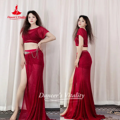 Belly Dance Practice Clothes Comfortable and Breathable Mesh Set for Adult Women's Oriental Dance Clothing Dancer's Vitality