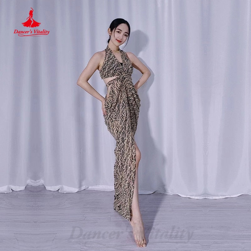 Belly Dance Practice Clothes Women Mesh Sexy Sleeveless Printing Training Outfit Girl's Oriental Belly Dancing Dresses