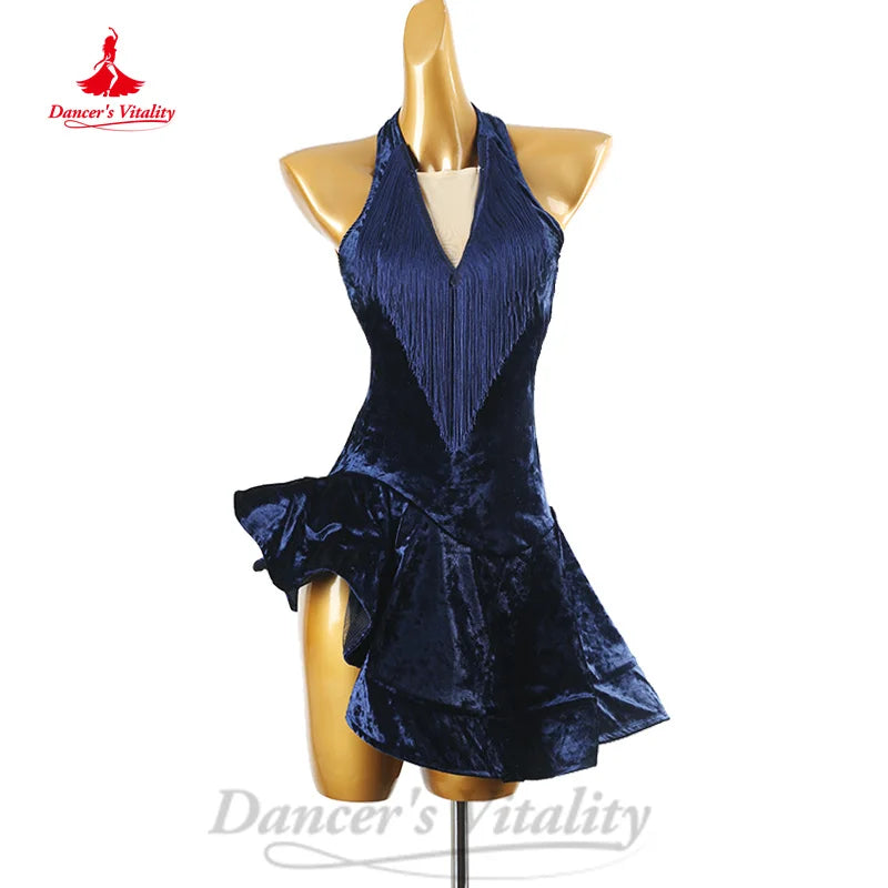 Latin Dance Performance Costumes Customized Senior Velvet Sexy Backless Fishtail Skirt Tango Chacha Rumba Competition Clothing