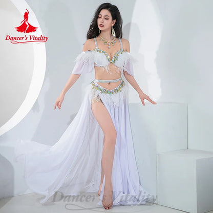 BellyDance Costumes Suit Customized AB Stones Bra+Chiffon Split Long Skirt 2pcs Oriental Dance Professional Performance Clothing