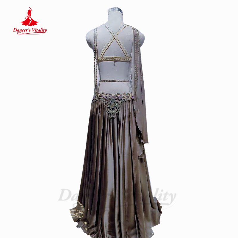 Belly Dancer Performance Clothing Customsize Adult Children Satin Bra+split Long Skirt 2pcs Oriental Competition Costumes Suit