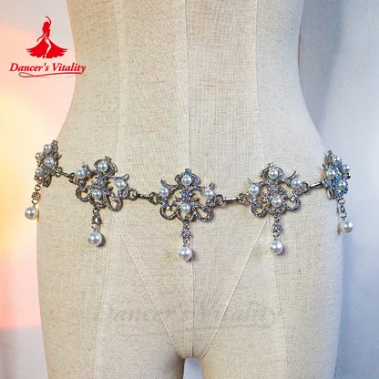 Belly Dance Costume Belt for Women Pearls Performance Waist Chain Girl's Oriental Belly Dancing Hip Scarf