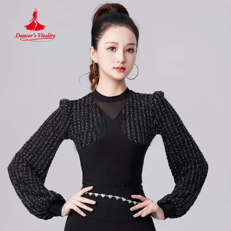 Latin Dance Long Sleeved Top Women's Tango Chacha Samba Practice Clothes Adult Modern Dancing Professional Training Clothing