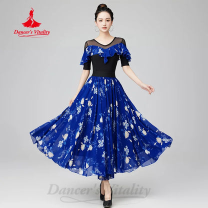 Modern Dancing Latin Dance Clothing Women's Customized Elegant Print Performance Set Adult Tango Chacha Samba Practice Clothes