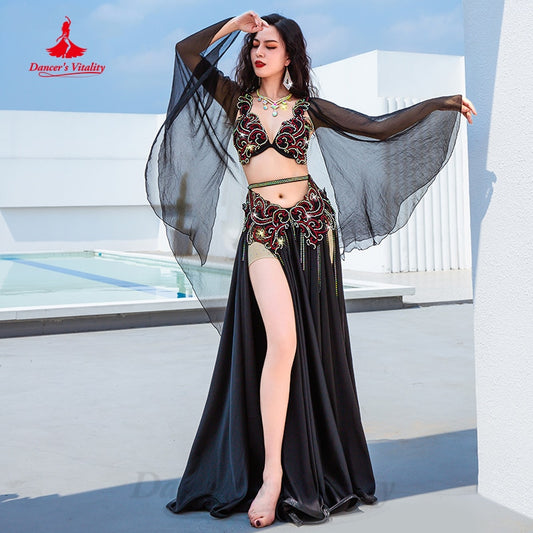 Belly Dance Costume Suit Women Senior Stones Bra+Satin Long Skirt 2pcs Customsized Oriental Performance Suit Bellydance Outfit