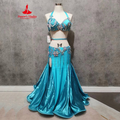 Belly Dance Suit Diamond Bra Tassel Long Skirt Performance Clothing Female Adult Child Competition Clothes Set High-end Custom