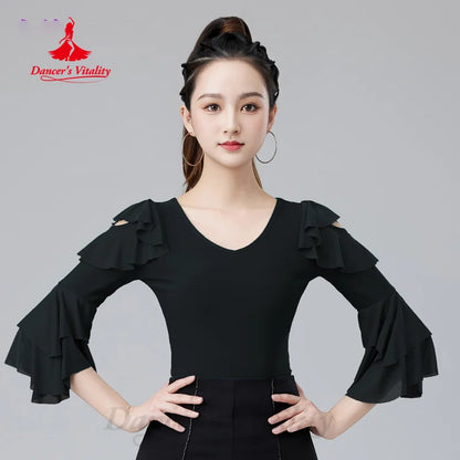 Modern Dance Clothing Women Customized Comfortable Slimming Practice Top Social Dance Tops Tango Chacha Samba Practice Clothes