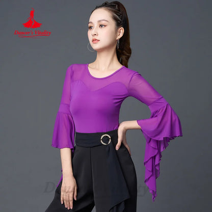 Latin Dancing Costumes Women's Customization Comfortable and Slimming Flared Sleeve Top Chacha Tango Rumba Practice Clothes