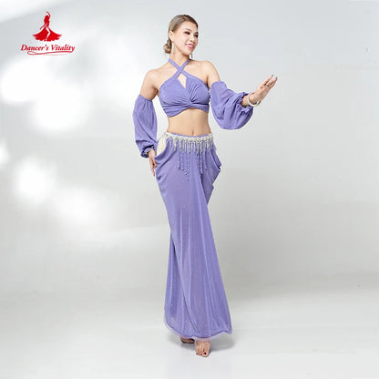 Belly Dance Performance Suit for Women Oriental Sleeveless Top+gloves+skirt 4pcs Girl's Belly Dancing Professional Clothing Set