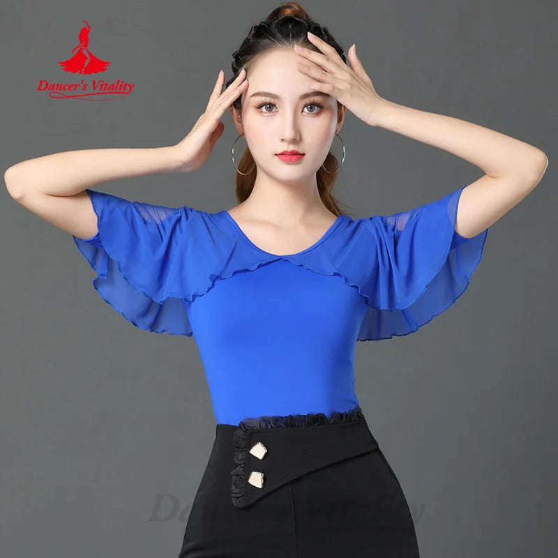 Latin Dancing Outfit Women Customized Summer Comfort Slimming Professional Practice Top Tango Chacha Rumba Performance Clothing