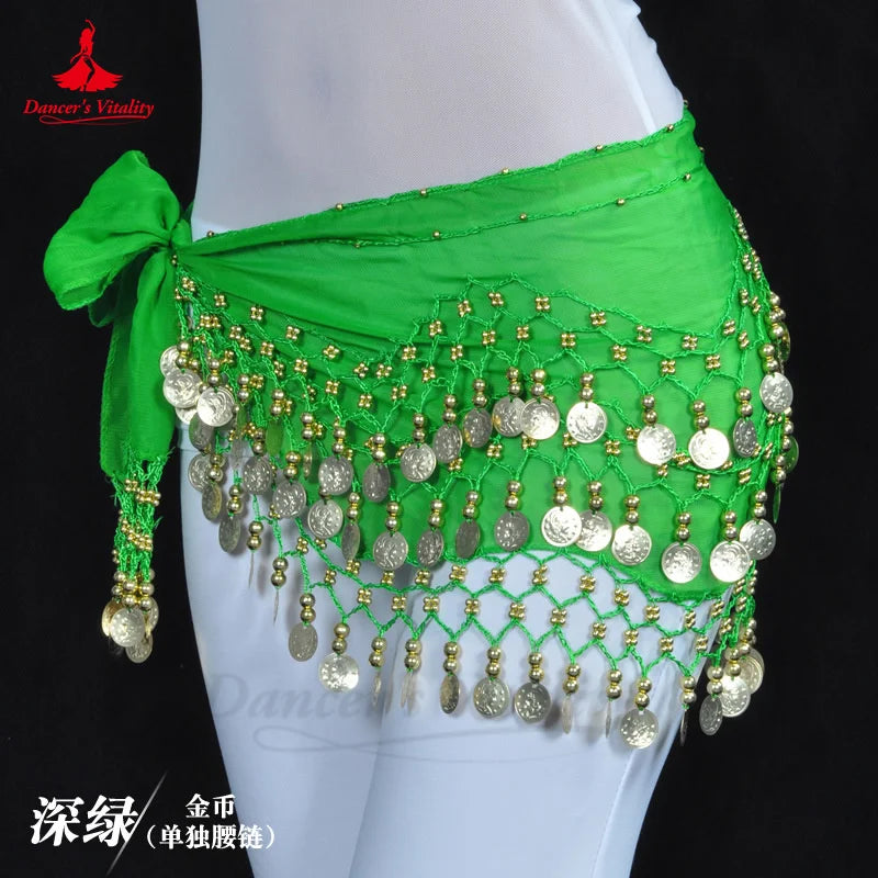 Belly Dance Belt for Women Chiffon Gold Coines Oriental Dancing Wear Accessies Girl's Chiffon Silver Coines Bellydance Hip Scarf