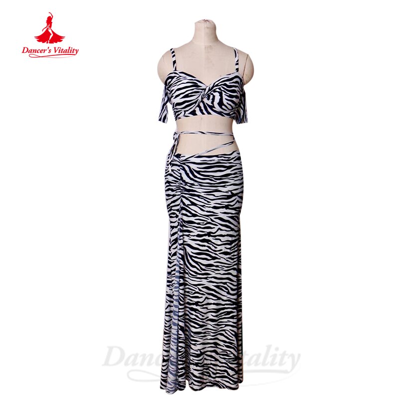 Belly Dance Costume Women Customsized Dancing Modal Zebra Short Sleeves Top+long Skirt 2pcs Bellydance Practice Suit