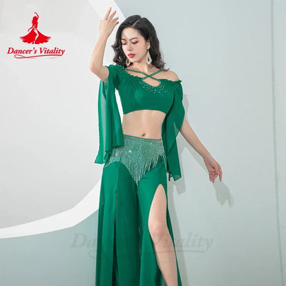 Belly Dance Costume for Women Long Sleeves Top+AB Stones Tassel Pants Oriental Practice Clothing Adult Belly Dancing Outfit