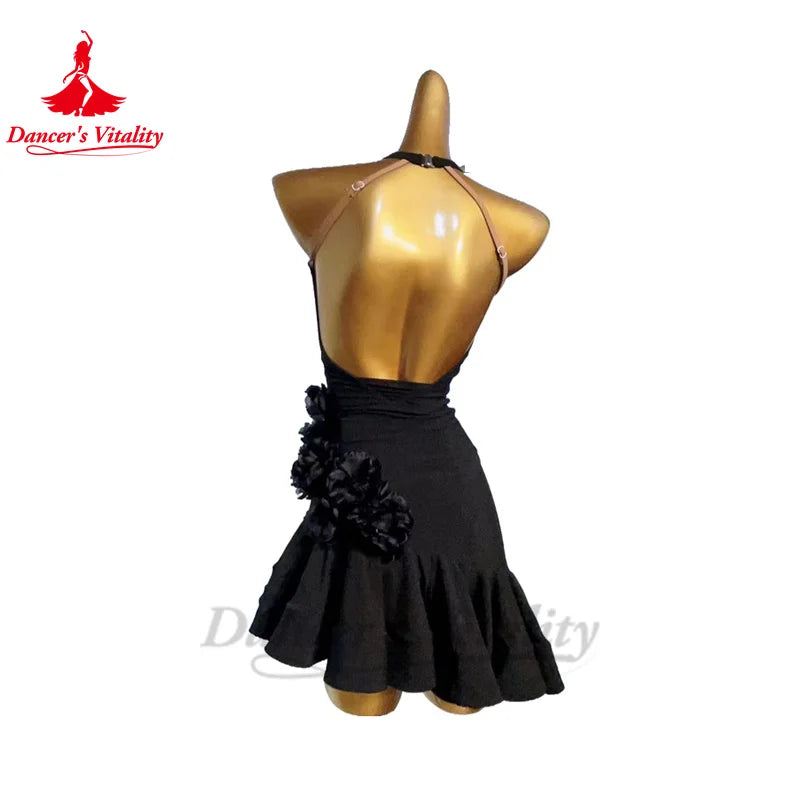 Latin Dance Dresses for Women Spandex Flowers Rumba Chacha Tango Professional Practice Clothing Skirt Adult Child Latin Dresses