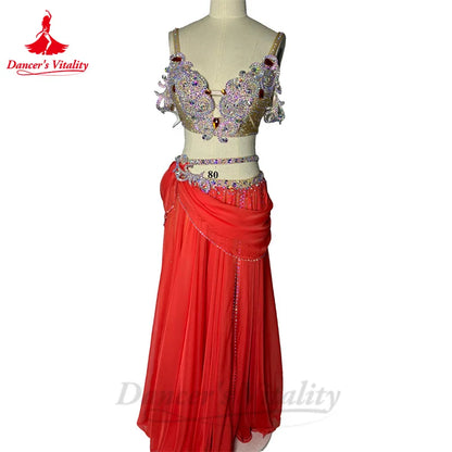 Belly Dance Performance Costume Set for Women Senior AB Stones Bra+chiffon Long Skirt 2pcs Custom Adult Child Oriental Outfit