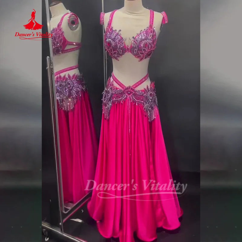 BellyDance Suit Women's Customized Senior AB Stones Bra+Sexy Long Skirt Set Oriental Dance Competition Clothing Dance's Vitality