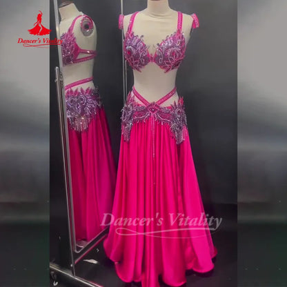 BellyDance Suit Women's Customized Senior AB Stones Bra+Sexy Long Skirt Set Oriental Dance Competition Clothing Dance's Vitality