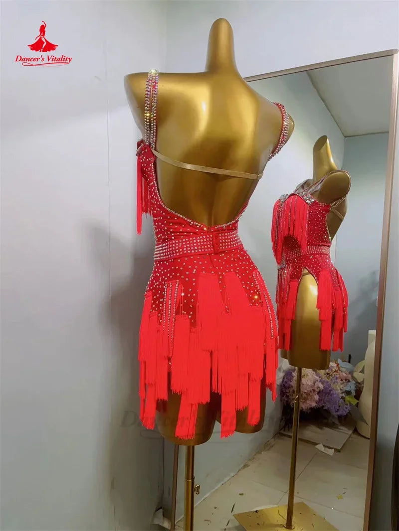 Latin Dance Fringe Dress for Women Custom Rumba Chacha Tango Performance Competiton Costume Adult Children Latin Dancing Outfit