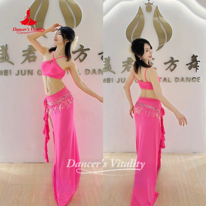 Belly Dance Practice Clothes Top+Skirt+Hip Scarf 3pcs for Adult Soft and Comfortable Oriental Dance Clothing Dancer's Vitality