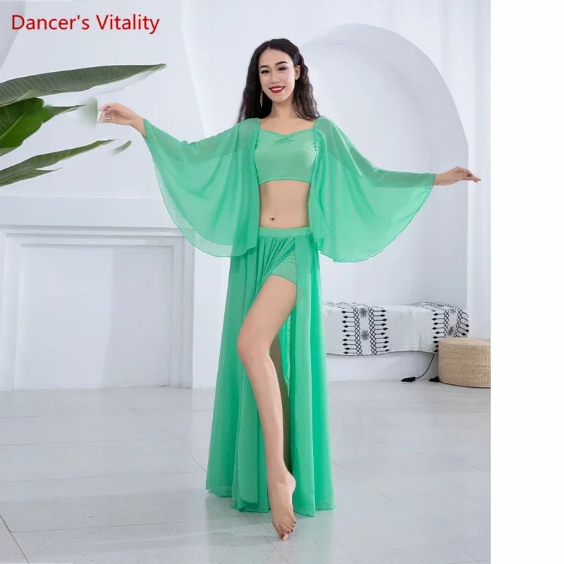 Belly Dance Costume Set Loudspeaker Sleeves+sexy Split Chiffon Skirt 2pcs Customzied Adult Child Oriental Dance Wear 6XL