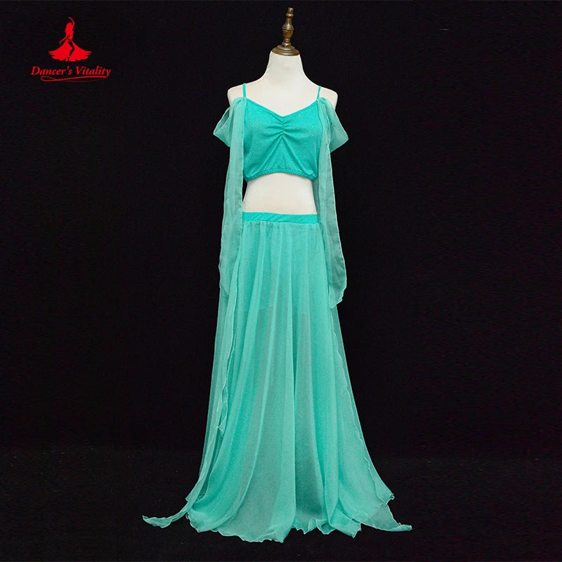 Bellydance Costume Luxory Women Belly Dance Chiffon Sleevless Top+long Skirt 2pcs Cusomzied Adult Children Oriental Outfit Wear