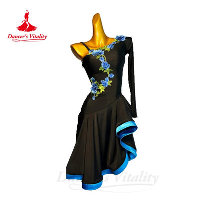 Latin Dance Practice Dress for Women Customsized Single Sleeves Spandex Rumba Chacha Tango Performance Clothing Latin Dresses