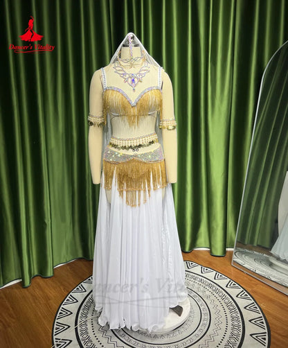 Belly Dance Performance Costume Set for Women Customsized Tassel Bra+chiffon Long Skirt 2pcs Oriental Belly Dancing Outfit