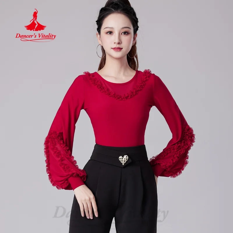 Latin Dancing Long Sleeved Top Women's Tango Chacha Samba Professional Practice Clothes Adult Modern Dance Training Clothing