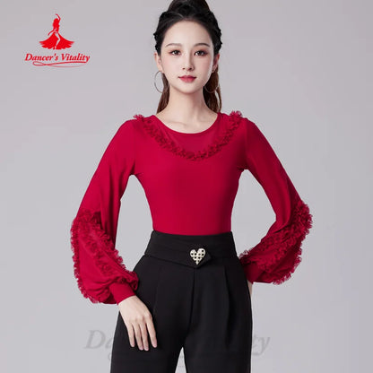 Latin Dancing Long Sleeved Top Women's Tango Chacha Samba Professional Practice Clothes Adult Modern Dance Training Clothing