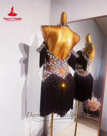 Latin Dance Competition Fringe Dress for Girl's Performance Clothing Skirt Custom Adult Child Rumba Chacha Latin Dancing Skirts