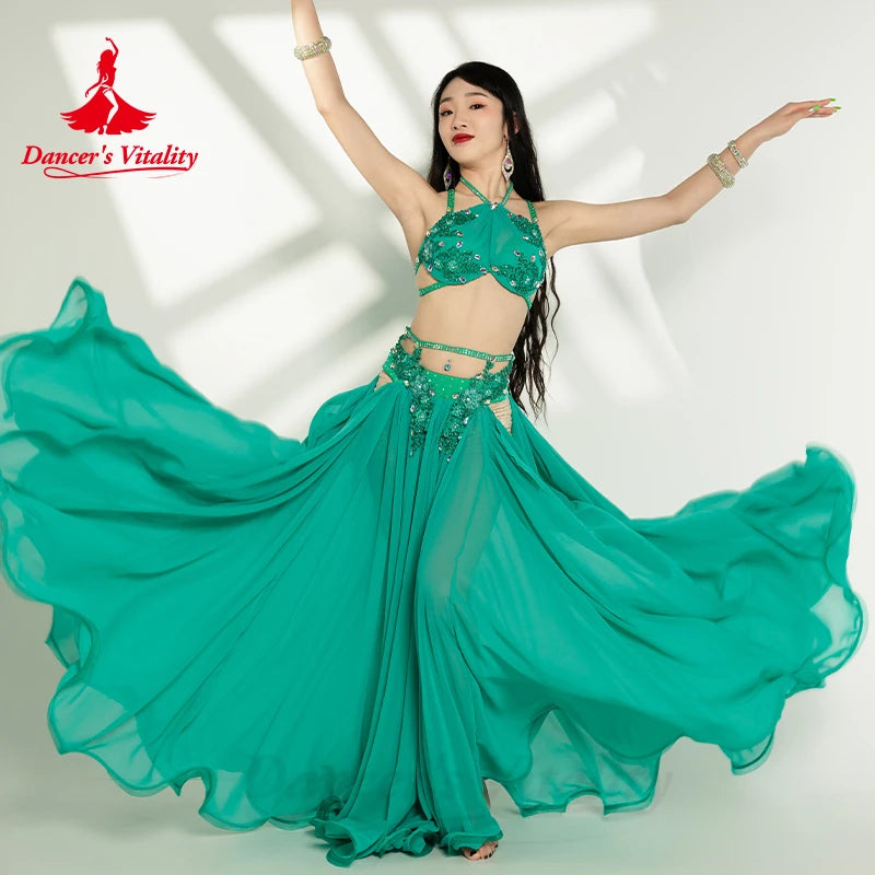 Belly Dancer Costume Set for Women Senior AB Stones Bra Top+chiffon Long Skirt 2pcs Custom Adult Child Oriental Dancing Outfit